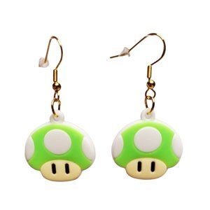 🎄3 FOR $20🎄 Handmade Silicone Mario Green Mushroom 2" Dangle Earrings